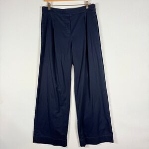 J Jill Navy Blue Wide Leg Trousers‎ Pants Pleated Waist Women 10 Coastal Relaxed